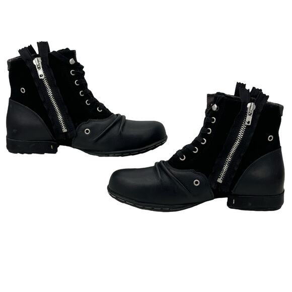 OTTO ZONE Moto Leather Suede Boots Men's 10 Black Streetwear Double Zip Biker - Picture 4 of 14